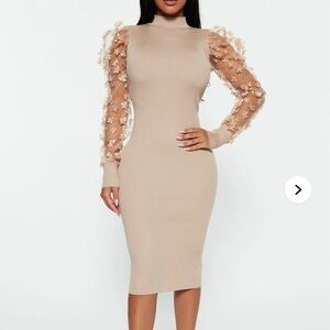 Nude Floral Sleeve Sweater Dress
